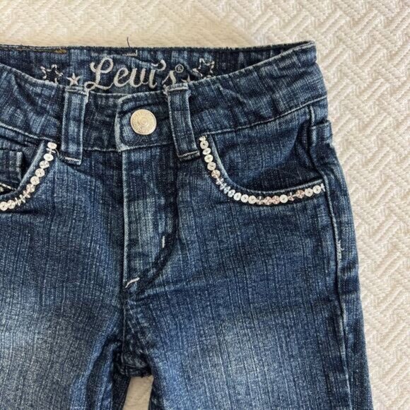 Levis Girls 2T Toddler Embroidered Fare Bell Bottom Embroidered Sequin Jeans - Picture 6 of 13